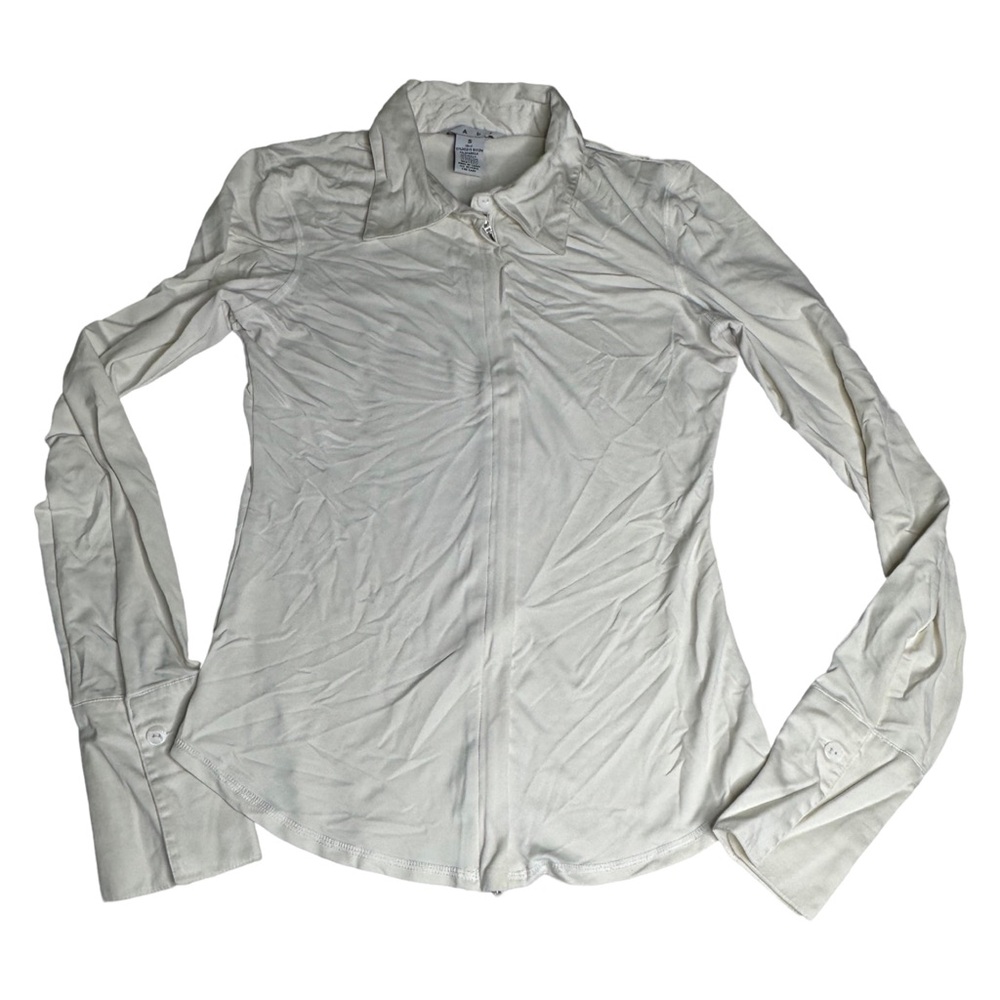 Cabi Womens White Size S Long Sleeve Zip-Up Shirt Darts Excellent